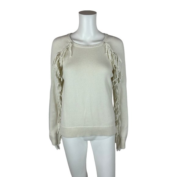 Lauren Ralph Lauren Sweater Women's Medium Brygida White Fringe Long Sleeve Pull - Picture 1 of 10